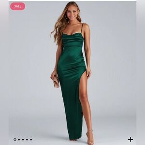 Lola High Slit Green Windsor Dress